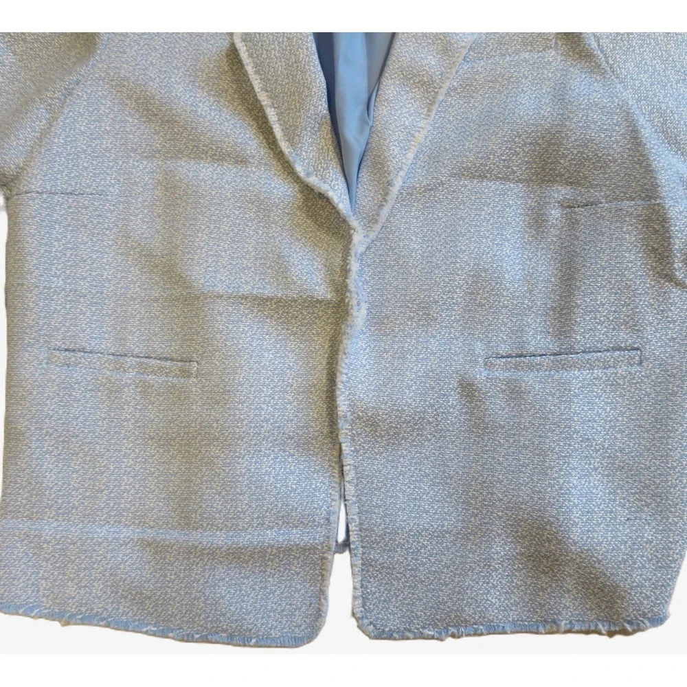 NWT 2X Halogen Blue Textured Fray Hem Blazer Ruched Sleeve Hook & Eye Closure - Picture 10 of 14